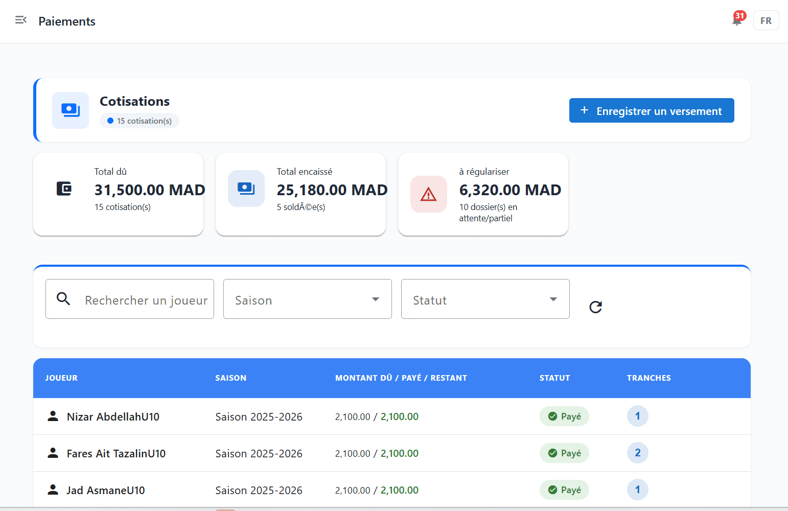 Gestion des paiements
